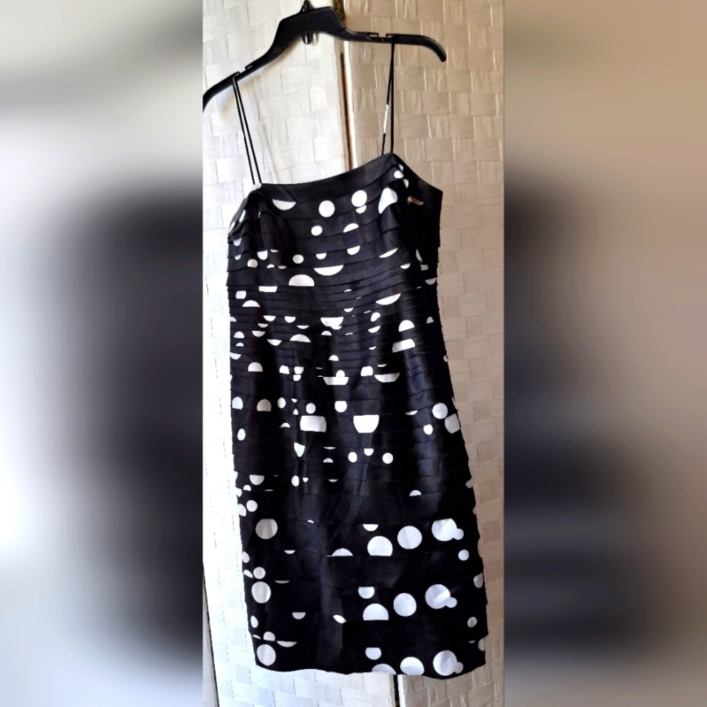 NWT JS Collections Elegant Black & White Silk Dress With Spaghetti Straps